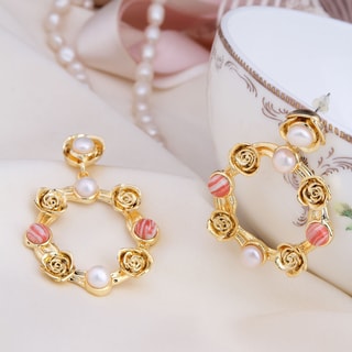 Orecchini - Ottone placcato oro, variscite e perla