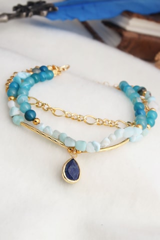 Cavigliera multifilo - Placcato oro giallo e agate