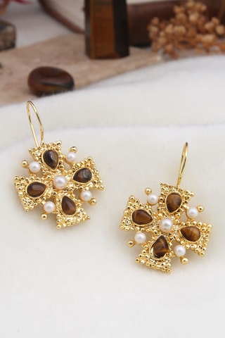 Orecchini - Placcato oro giallo e occhi di tigre  