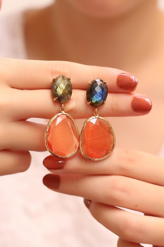 Orecchini laminato oro giallo - Labradoriti e occhi di tigre 