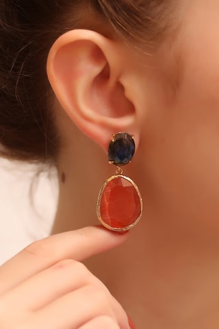 Orecchini laminato oro giallo - Labradoriti e occhi di tigre 