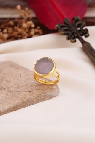 Anello - Placcato oro giallo e quarzo