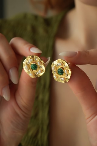 Orecchini - Malachiti e perle coltivate