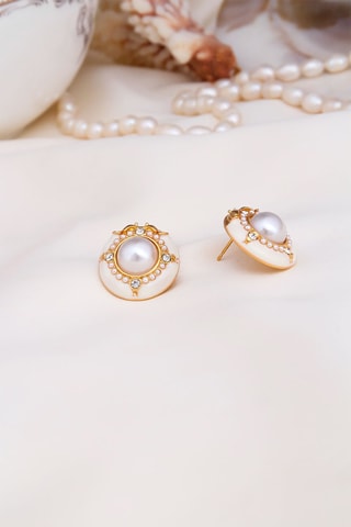 Orecchini laminato oro fino giallo - Zirconi e perle