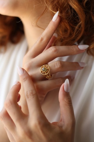 Anello - Placcato oro giallo e labradorite 