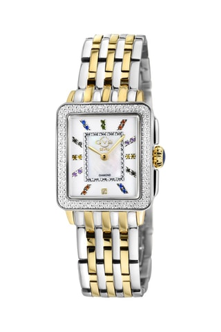 Reloj de cuarzo chapado en ion de oro amarillo, nácar y diamantes