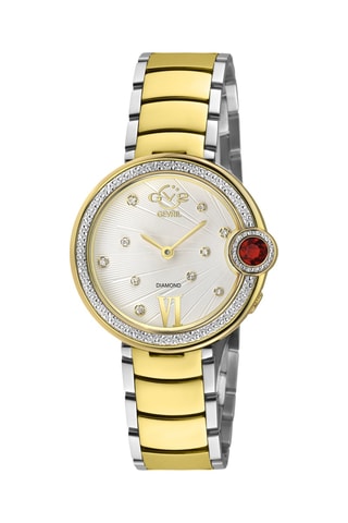 Reloj de cuarzo con granate rojo de acero - Dorado y plateado