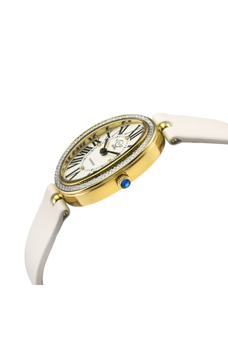 Reloj de cuarzo de piel - Blanco y dorado