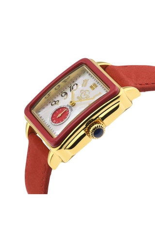 Reloj de cuarzo de piel, nácar y diamantes - Rojo y dorado