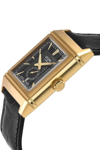 Reloj automático de piel y chapado en ion de oro amarillo