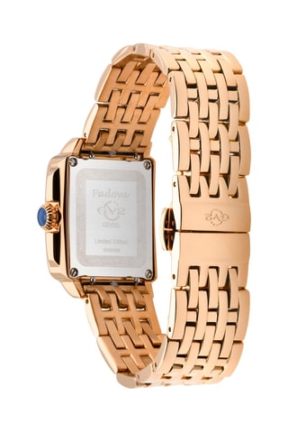 Reloj de cuarzo chapado en ion de oro rosa, nácar y diamantes