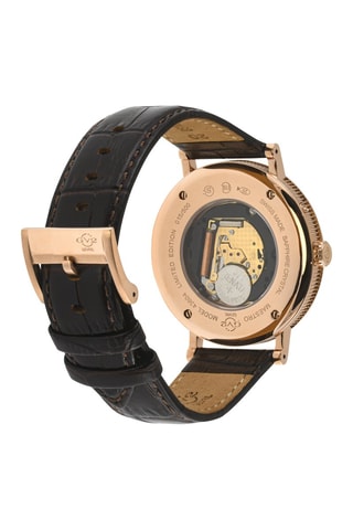 Reloj de cuarzo de piel Maestro - Contador de fase lunar - Marrón oscuro y rosa dorado