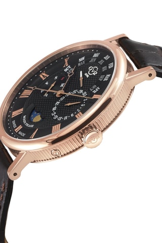 Reloj de cuarzo de piel Maestro - Contador de fase lunar - Marrón oscuro y rosa dorado