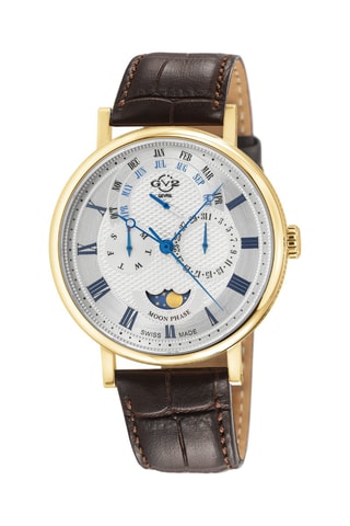 Reloj de cuarzo de piel Maestro - Contador de fase lunar - Marrón oscuro y dorado