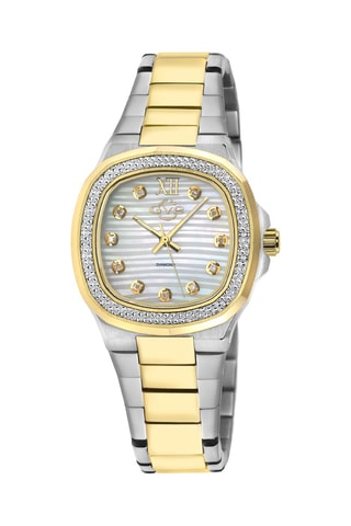 Reloj de cuarzo de acero, bañado en oro fino amarillo y diamantes Potente