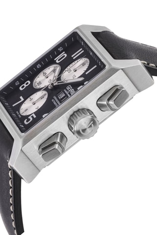 Reloj automático de piel ETA 7750 - Cronógrafo - Plateado y negro