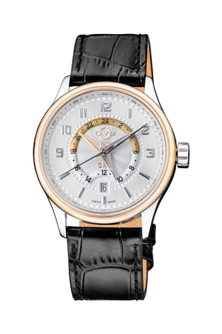 Reloj de cuarzo de piel Giromondo - Negro y dorado