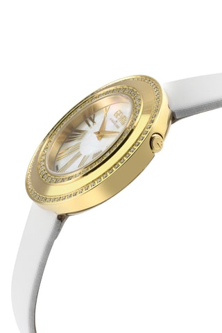 Reloj de cuarzo suizo de piel - Blanco y dorado