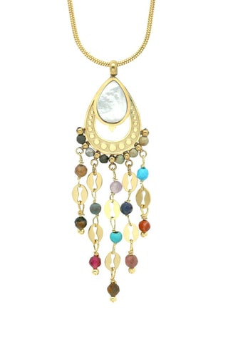 Collana sautoir - Madreperla, turchesi, ametista, occhi di tigre, corniola e rodoniti