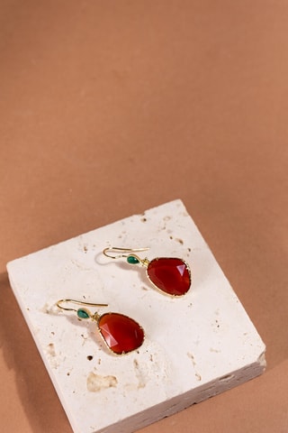 Orecchini laminato oro fino giallo  - Corniole e malachiti