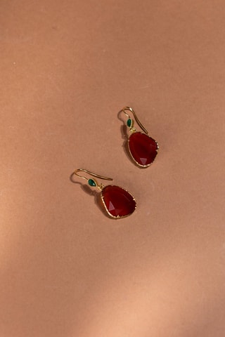 Orecchini laminato oro fino giallo  - Corniole e malachiti