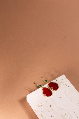 Orecchini laminato oro fino giallo  - Corniole e malachiti