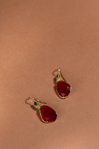 Orecchini laminato oro fino giallo  - Corniole e malachiti