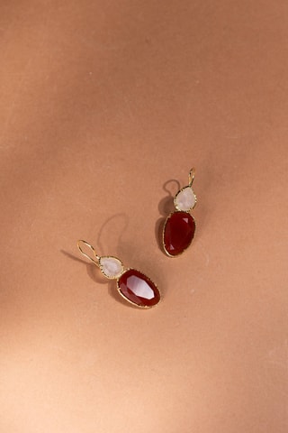 Orecchini laminato oro fino giallo - Corniola e quarzo