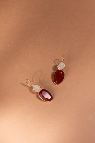 Orecchini laminato oro fino giallo - Corniola e quarzo