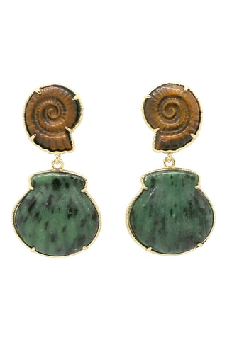 Orecchini laminato oro fino giallo - Occhi di tigre e rubini zoisite