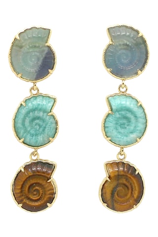 Orecchini laminato oro fino giallo - Fluoriti, amazzoniti e occhi di tigre