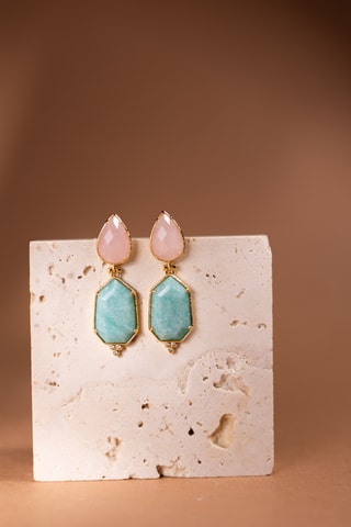 Orecchini laminato oro fino giallo - Quarzo e amazzoniti