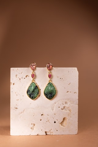 Orecchini laminato oro fino giallo - Rubini e tormaline