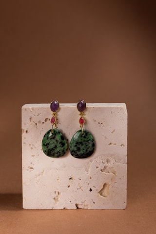 Orecchini laminato oro fino giallo - Rubini, ametiste e tormaline