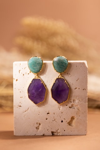 Orecchini laminato oro fino giallo - Fluoriti e amazzoniti