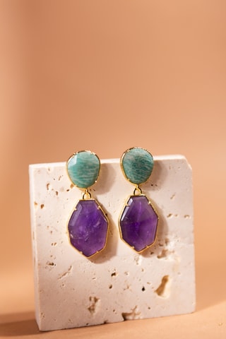 Orecchini laminato oro fino giallo - Fluoriti e amazzoniti