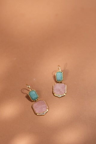 Orecchini laminato oro fino giallo - Quarzo e amazzoniti