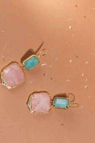 Orecchini laminato oro fino giallo - Quarzo e amazzoniti