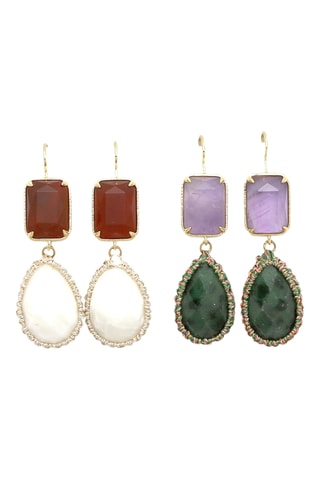 Orecchini laminato oro fino giallo - Madreperla e corniola