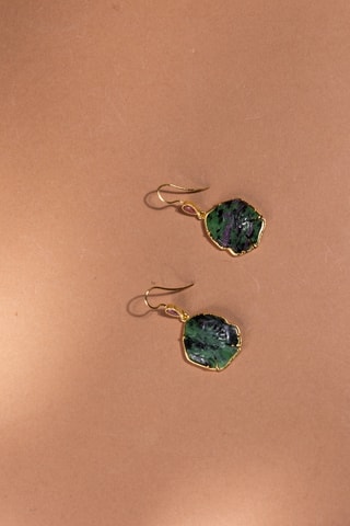 Orecchini laminato oro fino giallo - Rubini zoisite