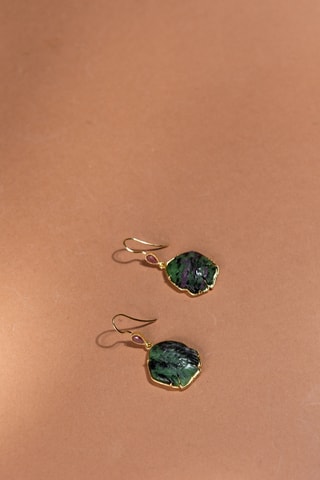 Orecchini laminato oro fino giallo - Rubini zoisite