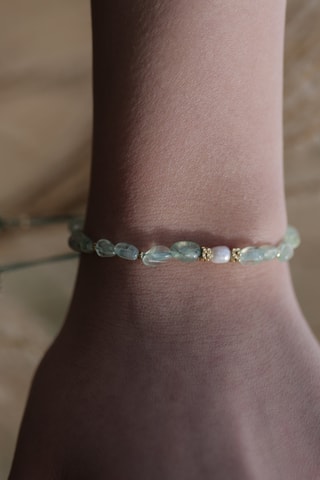 Bracciale - Prehniti e perla coltivata d’acqua dolce