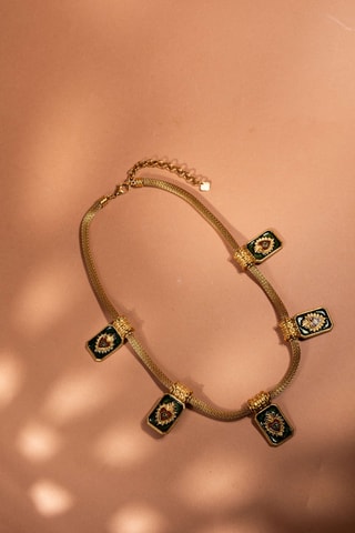 Collana - Dorato e verde scuro