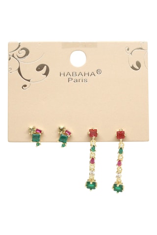 2 paia di orecchini - Dorato e verde scuro