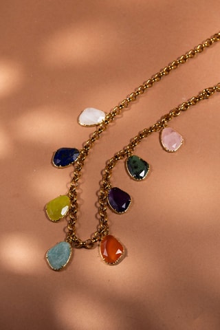 Collana - Cristallo di rocca, amazzonite, lapislazzuli, ametista e corniola