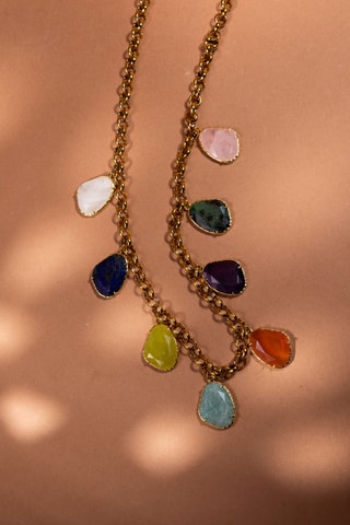 Collana - Cristallo di rocca, amazzonite, lapislazzuli, ametista e corniola