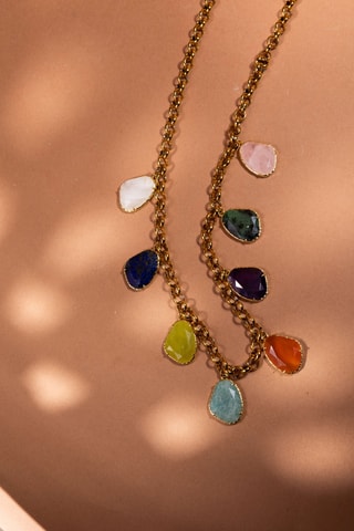 Collana - Cristallo di rocca, amazzonite, lapislazzuli, ametista e corniola