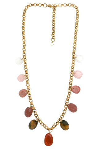 Collana - Cristallo di rocca, quarzo rosa, quarzo fragola, rodonite, occhio di tigre e corniola
