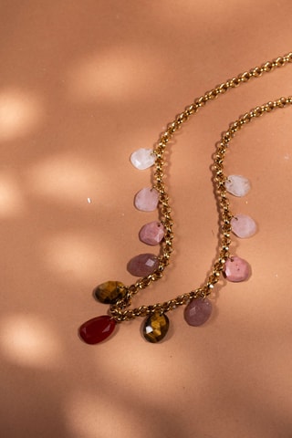 Collana - Cristallo di rocca, quarzo rosa, quarzo fragola, rodonite, occhio di tigre e corniola