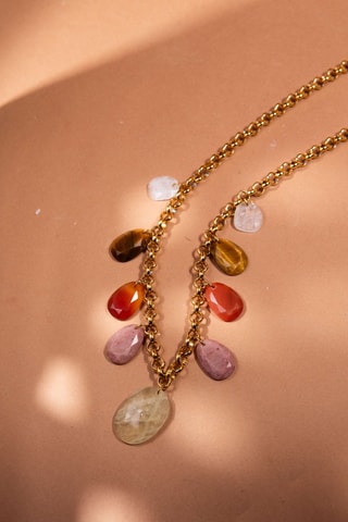 Collana - Cristallo di rocca, occhio di tigre, corniole e rodoniti